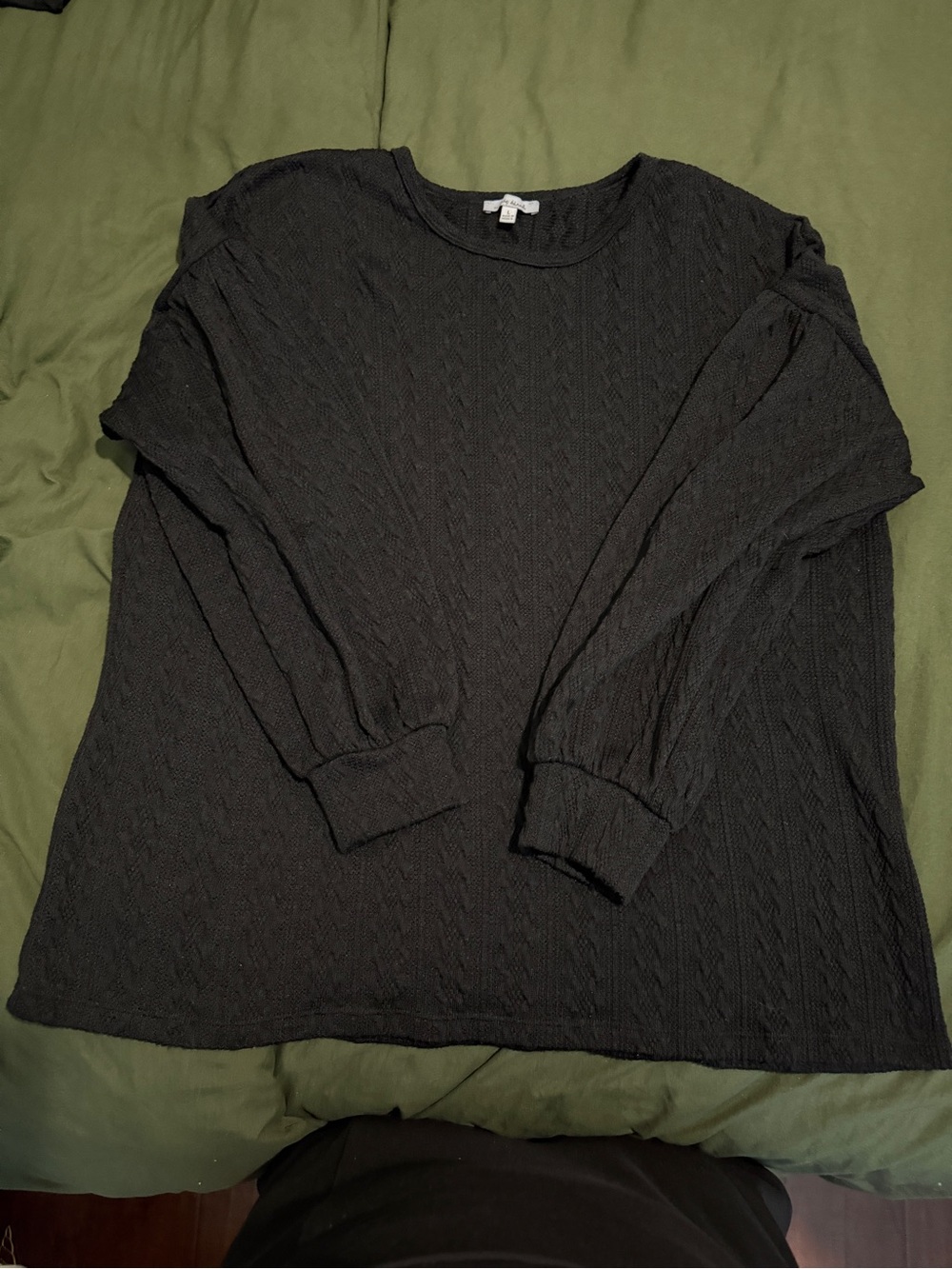 white birch Black Textured Knit Top